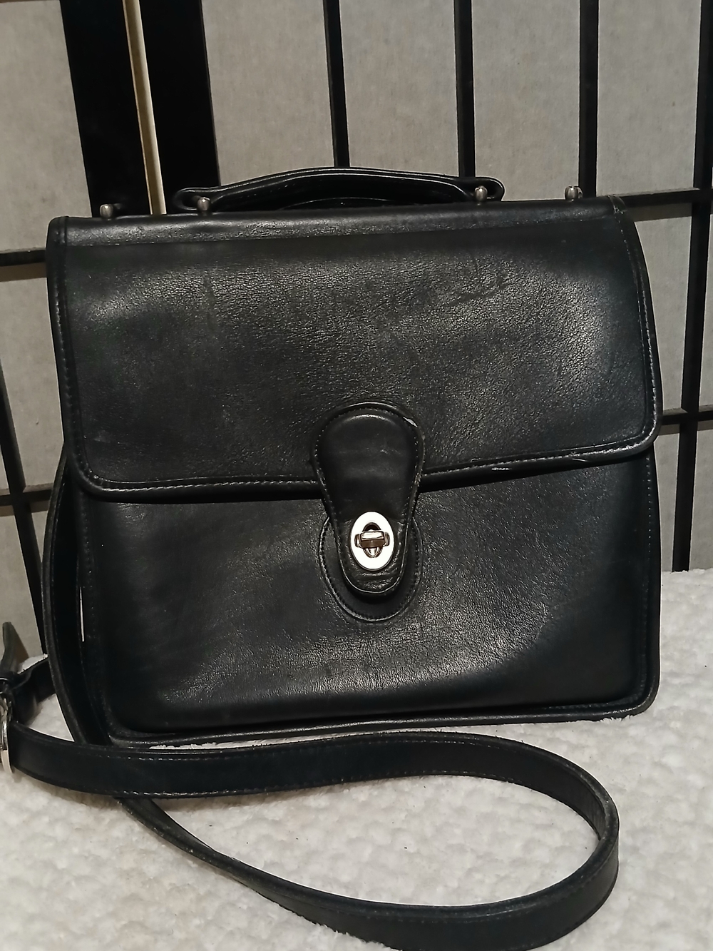 Coach Black Leather Crossbody with Turn-Lock Hardware